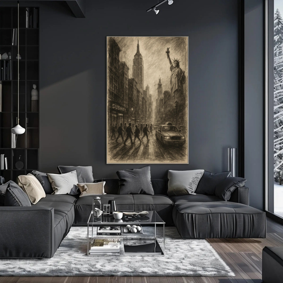 New York City Poster Vintage Urban Sketch Wall Art