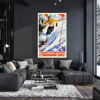 Dynamic Skier Propaganda: Vintage Soviet Sports Poster