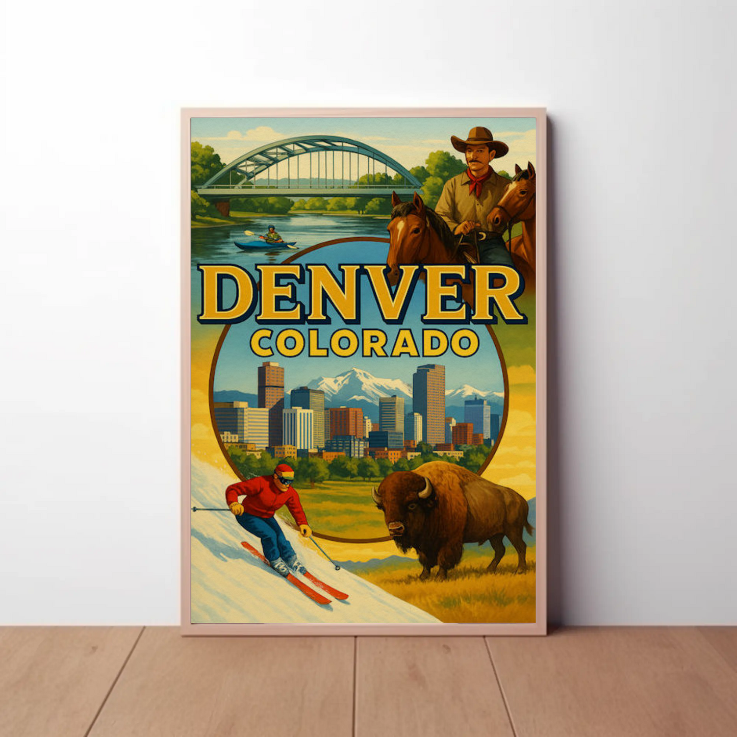 Denver Colorado Ski Rodeo Skyline Travel Poster