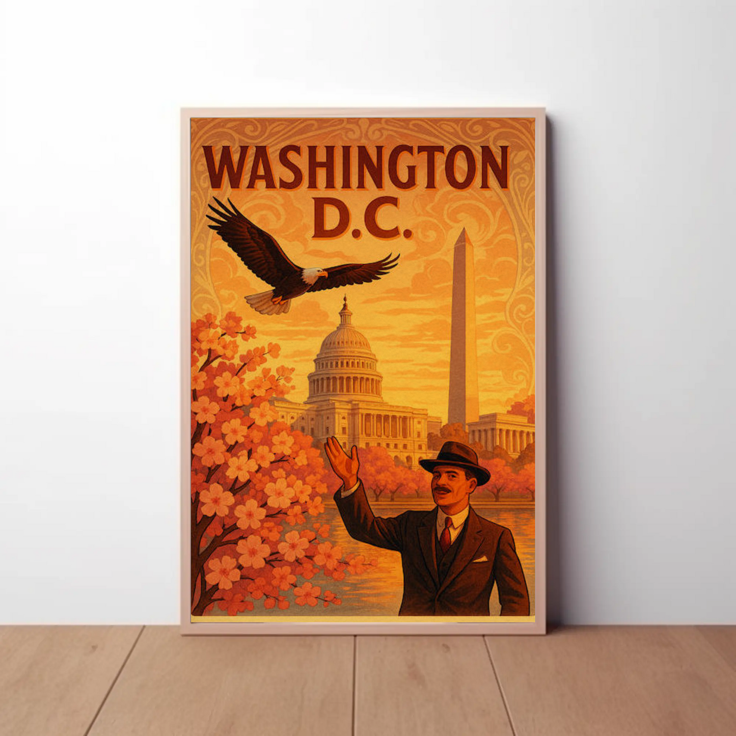 Washington DC Cherry Blossoms Capitol Eagle Travel Poster