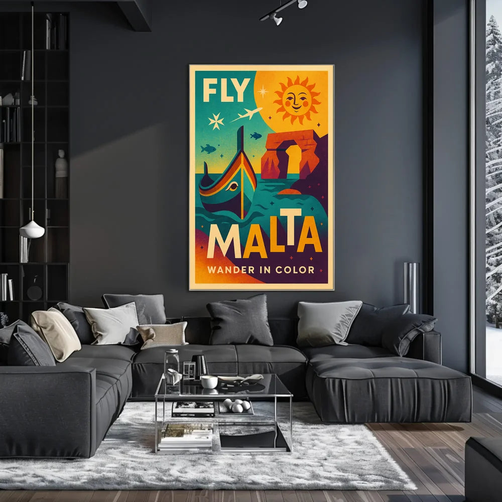 FLY MALTA Vibrant Retro Travel Adventure Poster PosterGoat