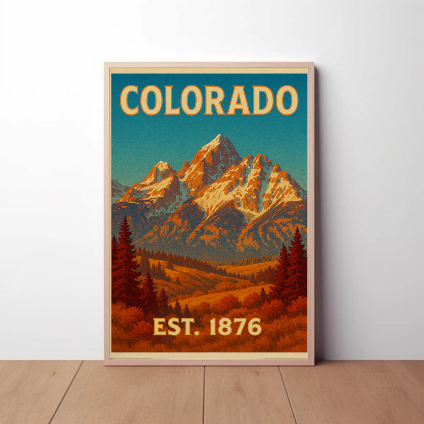 Colorado Rocky Mountains Sunset Est 1876 Travel Poster