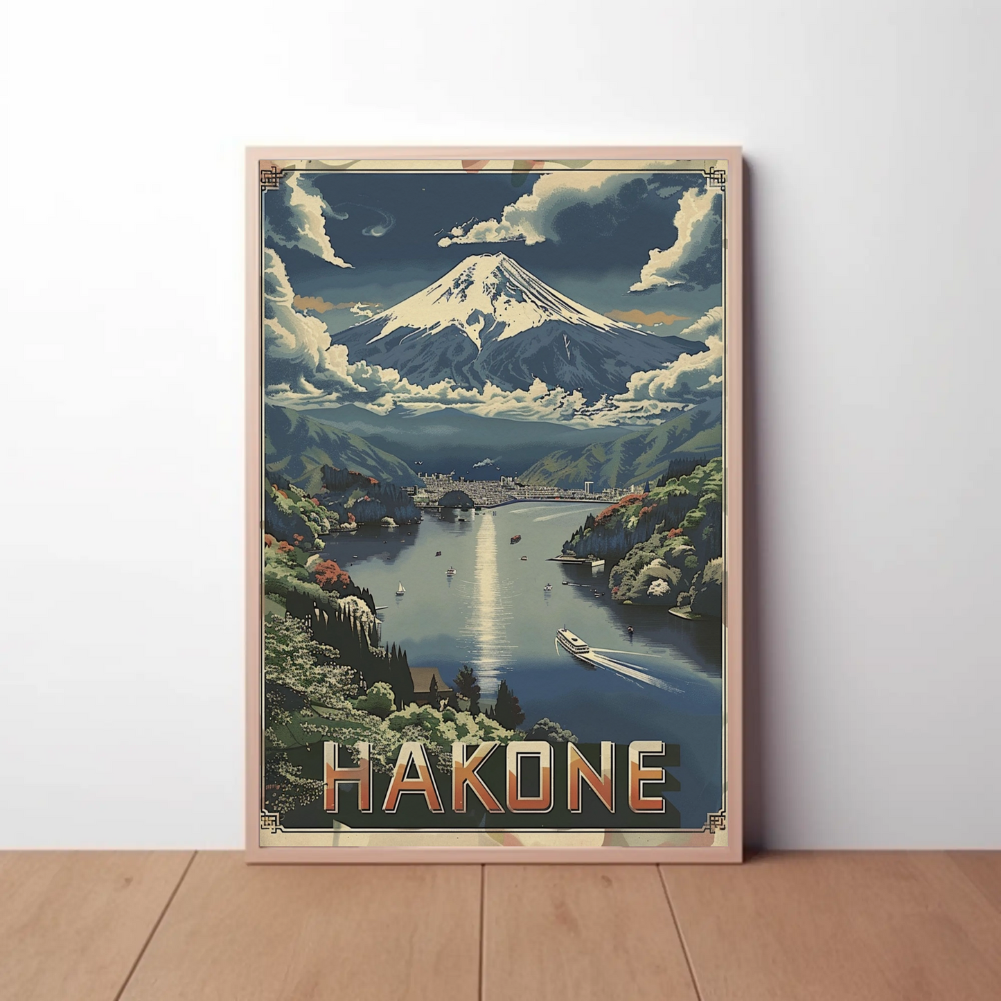 Hakone Japan Sailboat Lake Fuji Peaceful Scene Travel Poster