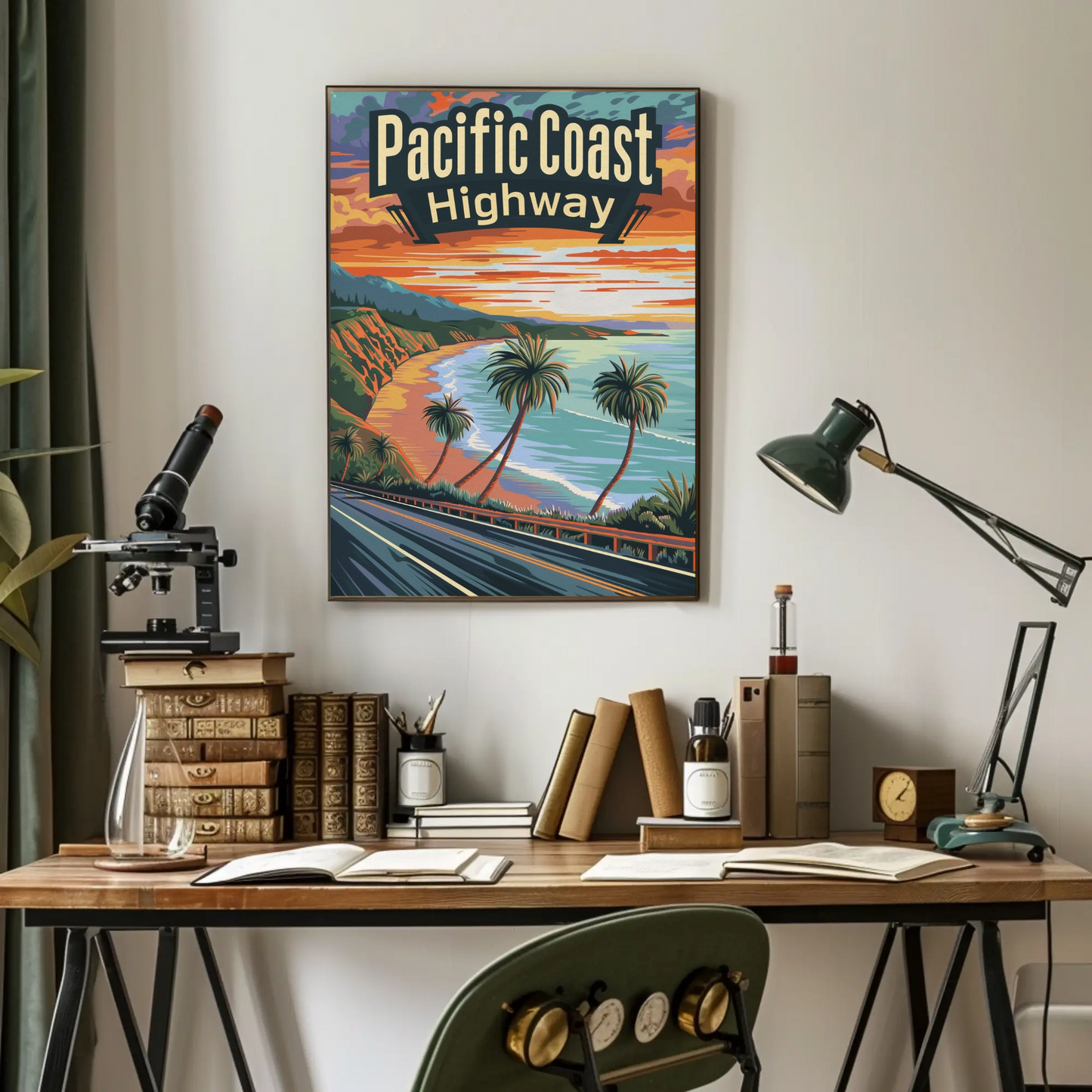 Pacific Coast Highway Vintage Poster - Beach Cliffs