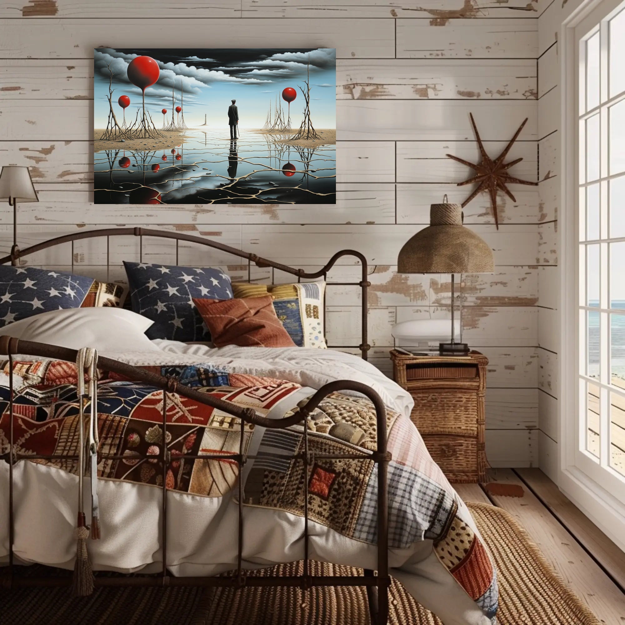 Enigmatic Reflection: Surreal Landscape with Timeless Figure Poster