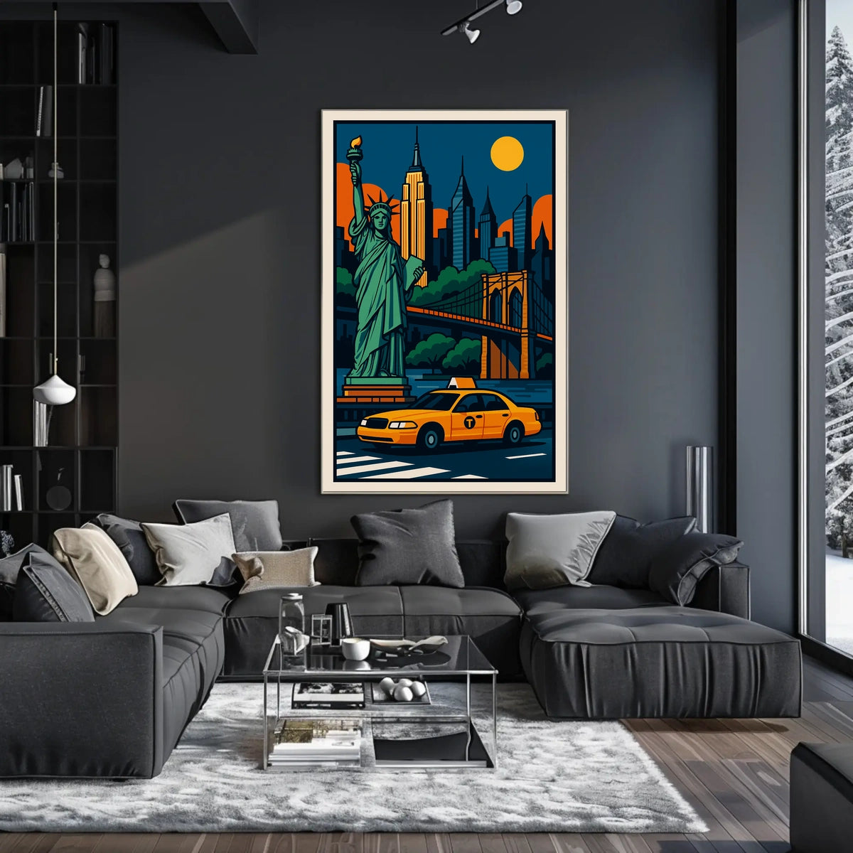 Iconic NYC Skyline And Statue Poster Modern Wall Art