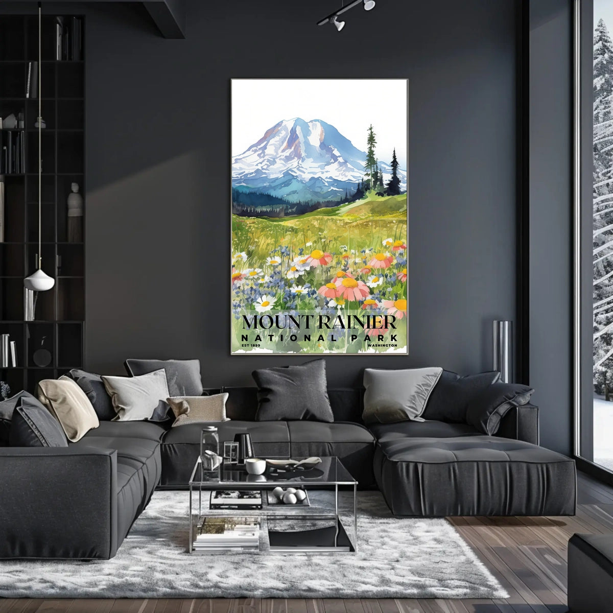 Mount Rainier Watercolor Wall Art Poster