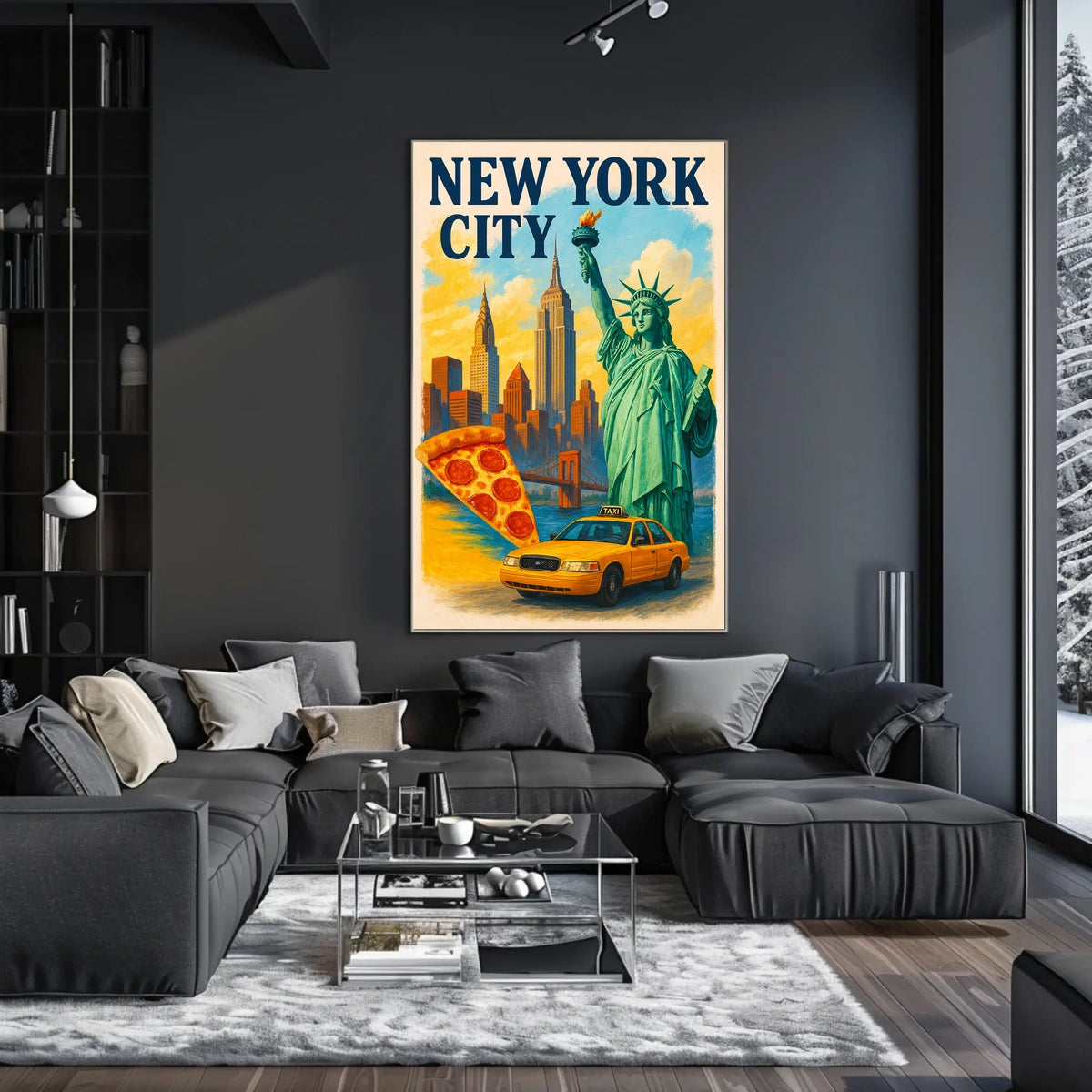 New York City Icons Cityscape Poster Modern Wall Art