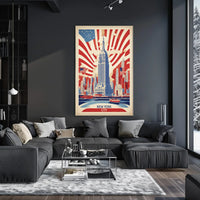 New York City Patriotic Skyline Poster Vintage Wall Art