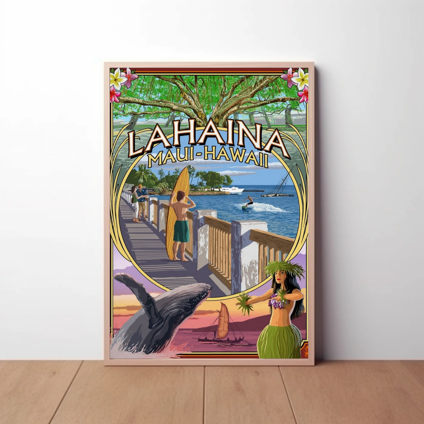 Lahaina Maui Hawaii Surfboard Whale Travel Poster