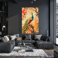 Peacock in Floral Splendor: Artistic Poster
