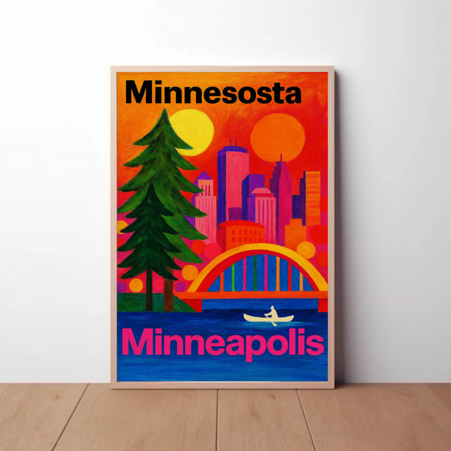 Minnesota North Woods Sunset Lake Canoe Travel Poster