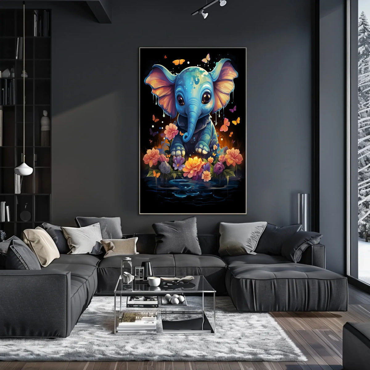 Whimsical Blue Elephant Surrealism Poster