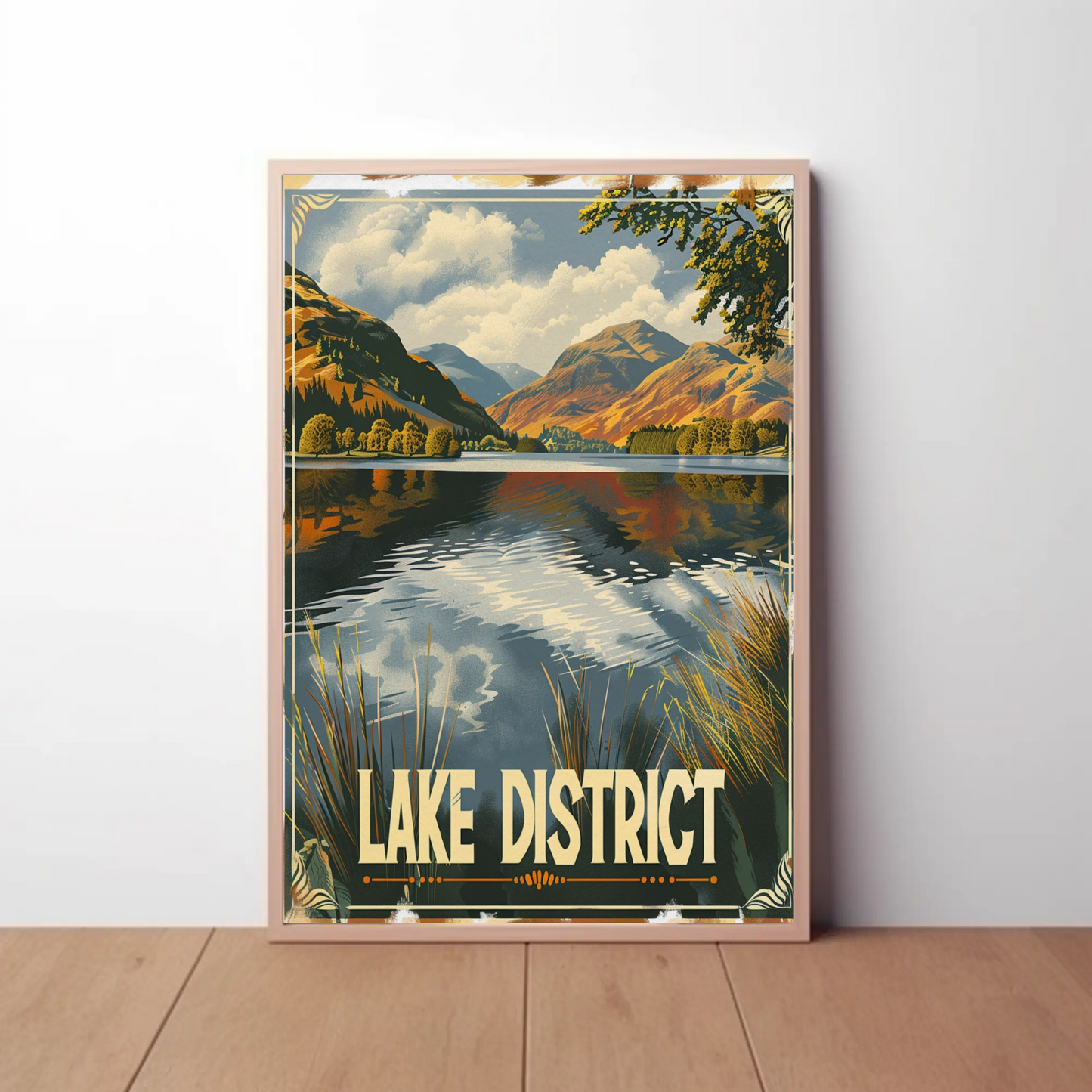 Lake District Autumn Reflection Mountain Scene Travel Poster