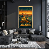 Los Angeles Landmarks Vintage Urban Cityscape Travel Poster