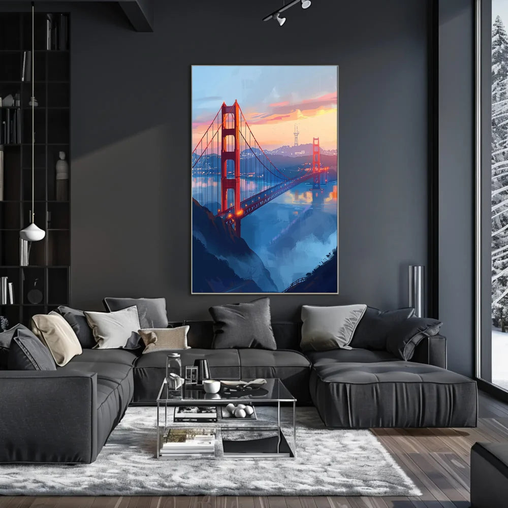 Golden Gate Bridge Twilight Art Poster, San Francisco
