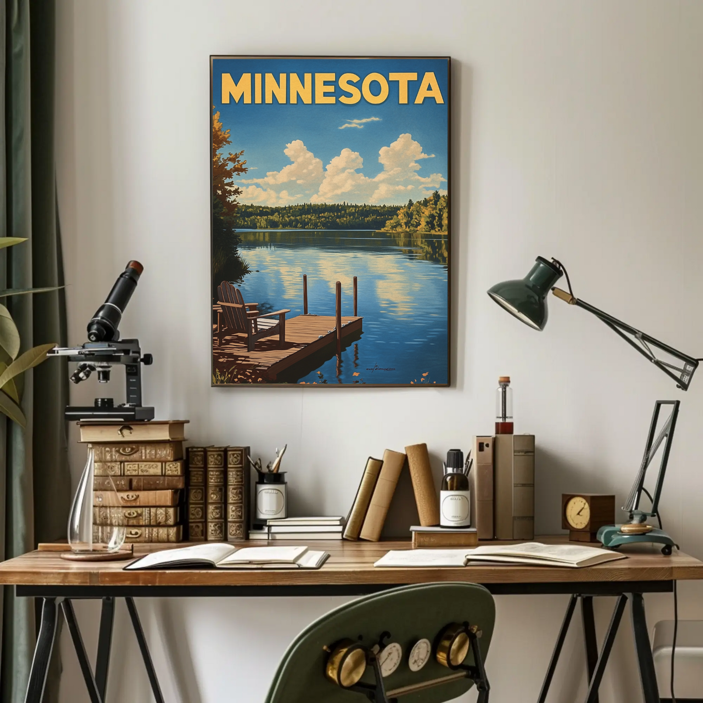 Minnesota Vintage Poster - Lakeside Dock View