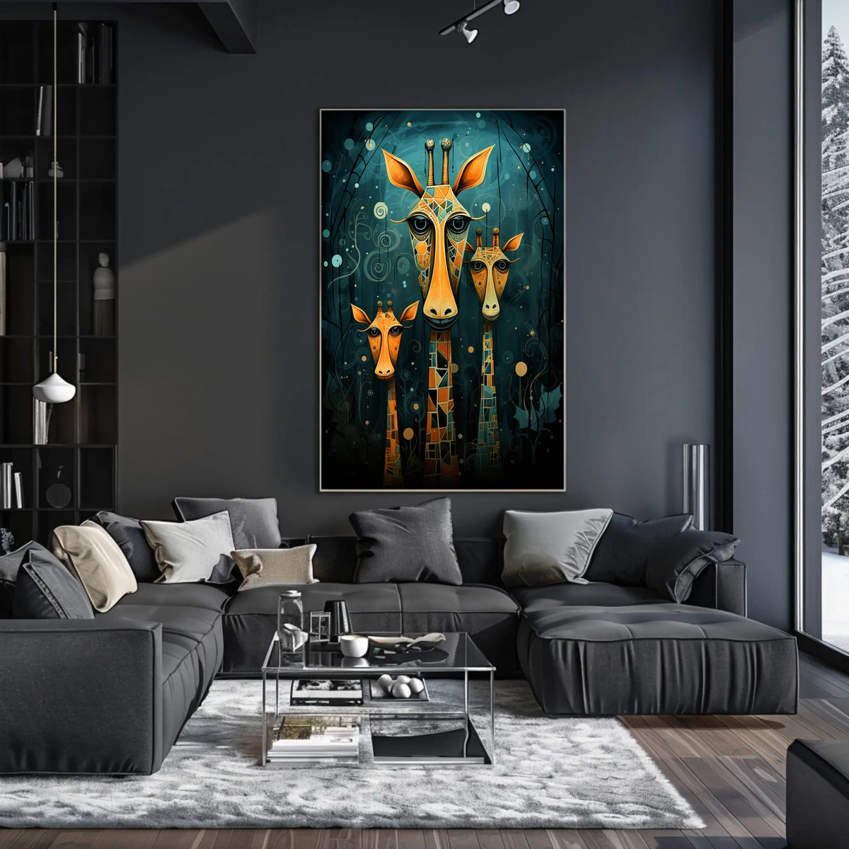 Giraffe Mosaic Surreal Art Poster: Whimsical Abstract Artistic Poster