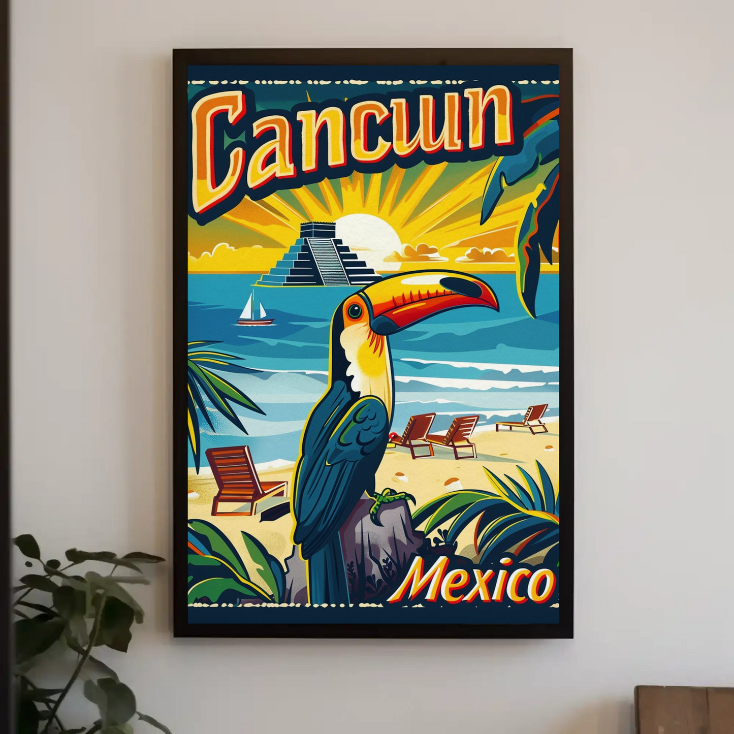 Tropical Sunset in Cancun Vintage Poster