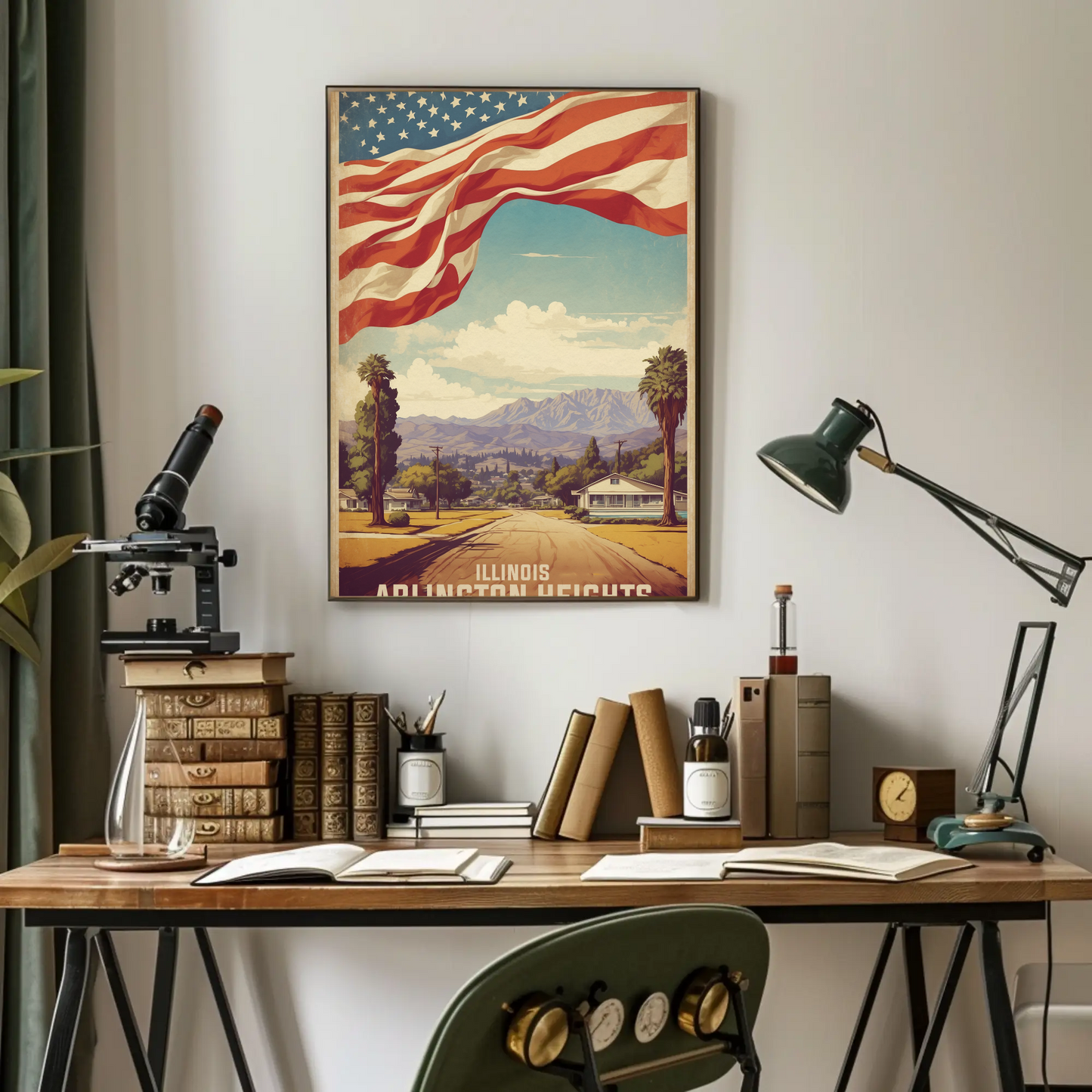 Arlington Heights Illinois Neighborhood View Vintage Travel Poster