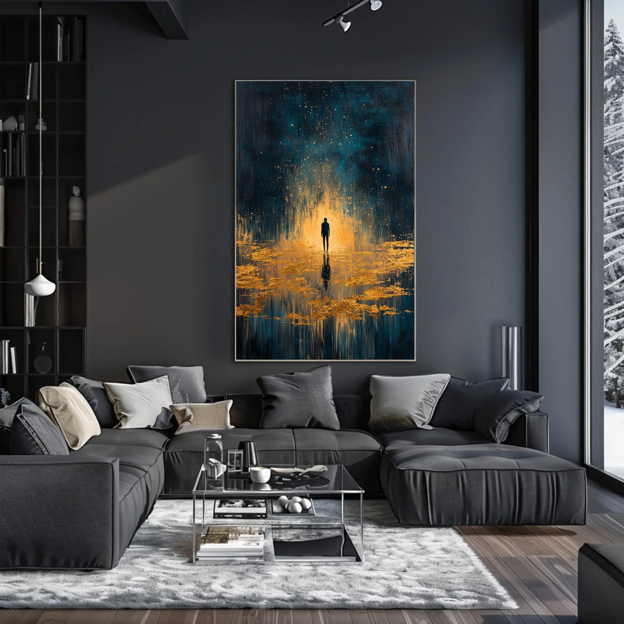 Solitude and Reflection in a Cosmic Abstract or Artistic Poster
