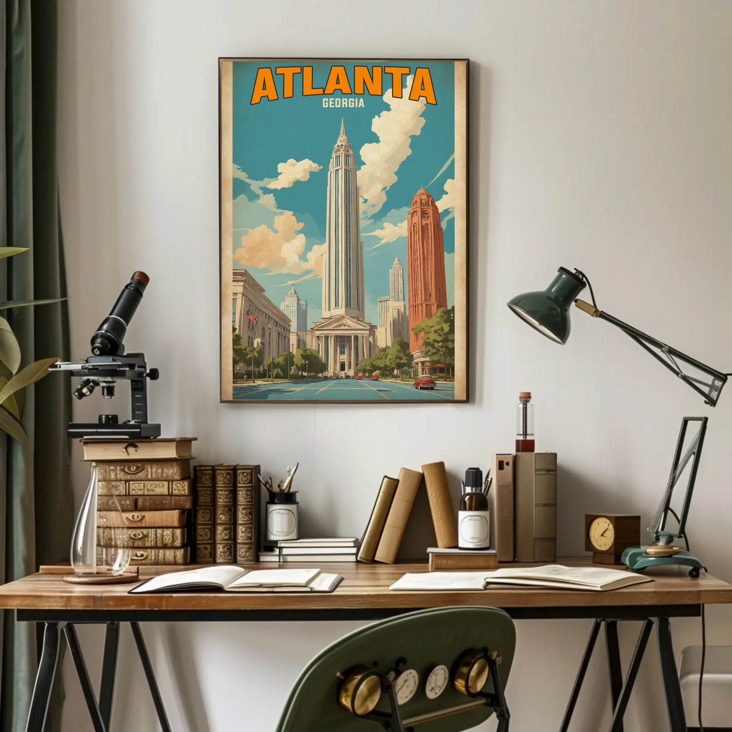 Atlanta Georgia Skyscraper Skyline Vintage Travel Poster