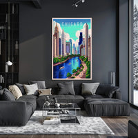 Chicago Skyline and River Poster