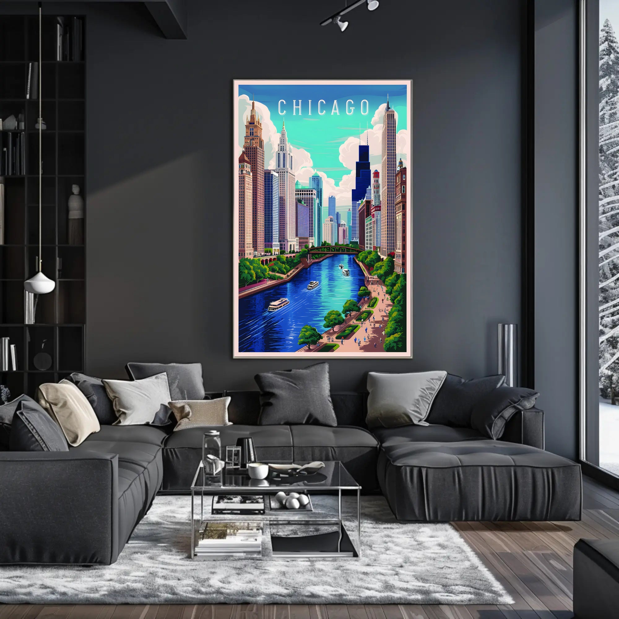 Chicago Skyline and River Poster