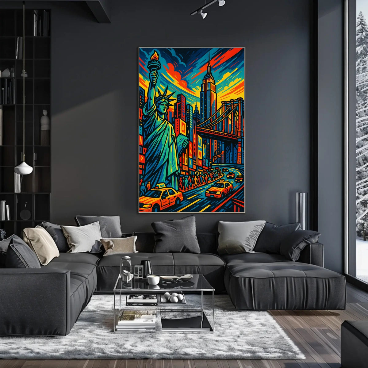 Vibrant New York Cityscape Poster Bold Colors Living Rooms