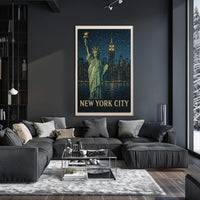 Statue Of Liberty Poster Modern Nighttime Skyline Wall Art