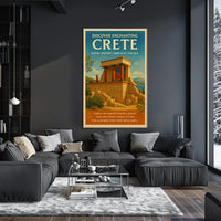 Crete Ancient Ruins Vintage Illustration Travel Poster