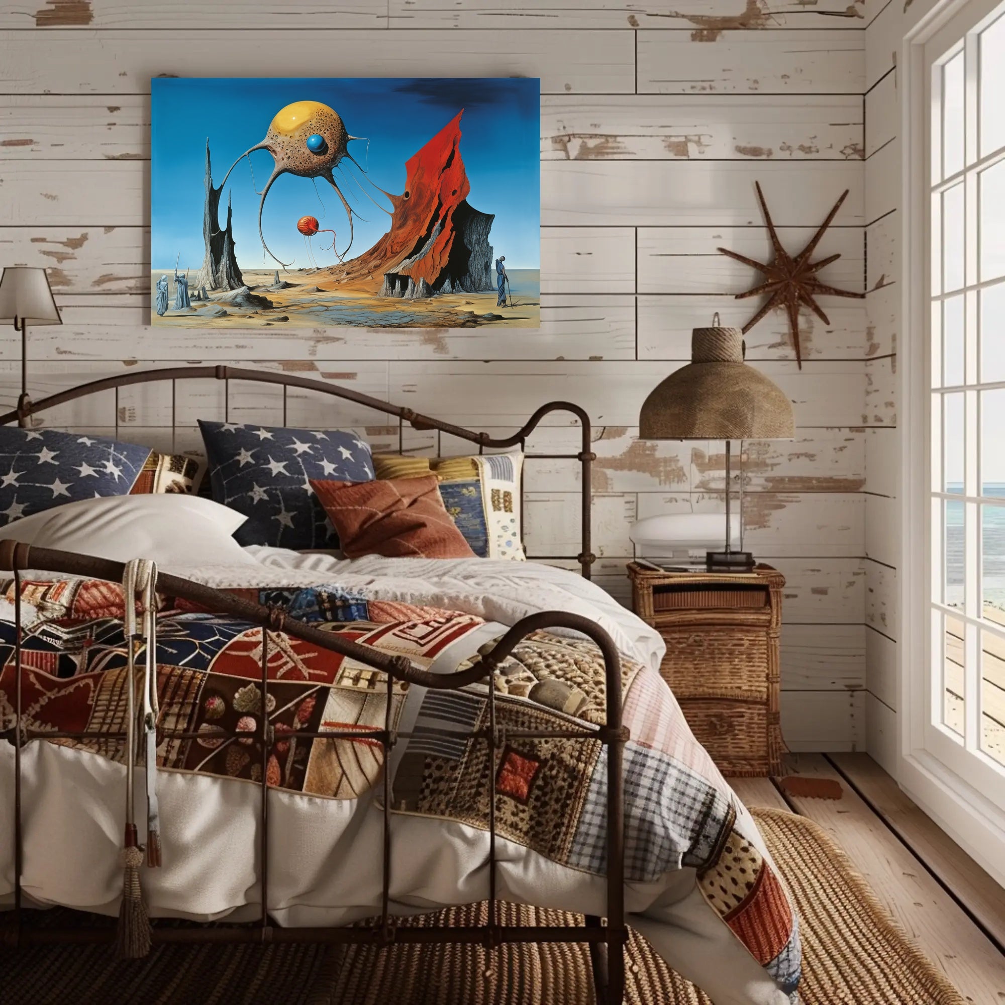 Surreal Desert Fantasy with Tentacled Spheres Art Poster