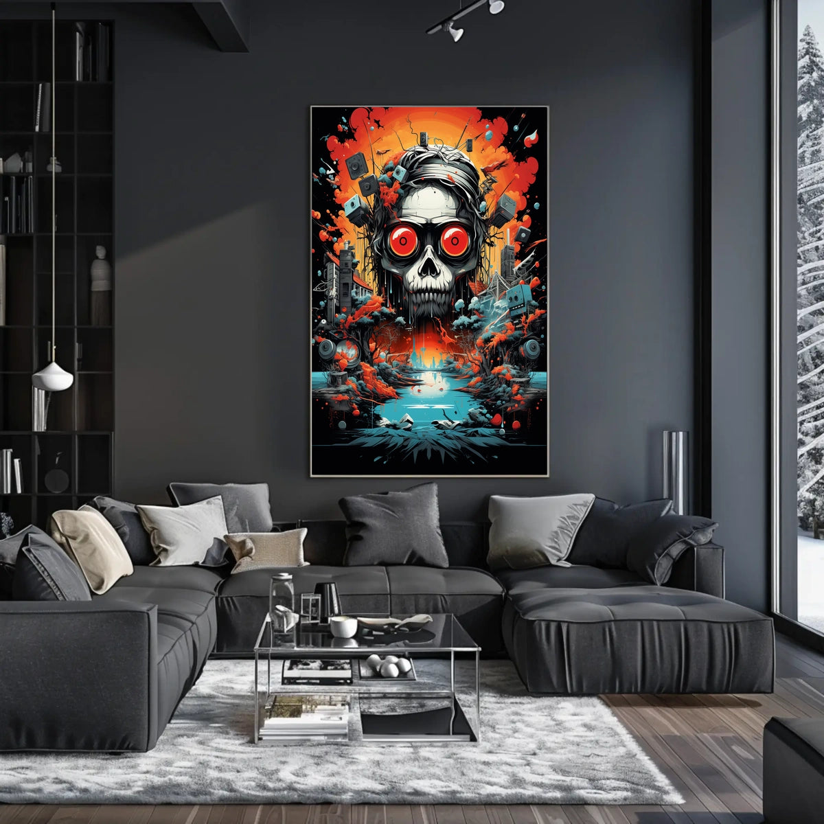 Psychedelic Skull with Industrial Chaos Abstract Artistic Poster
