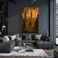 New York City Poster Vintage Sunset Cityscape Wall Art
