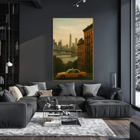 New York City Skyline Taxi Poster Vintage Wall Art