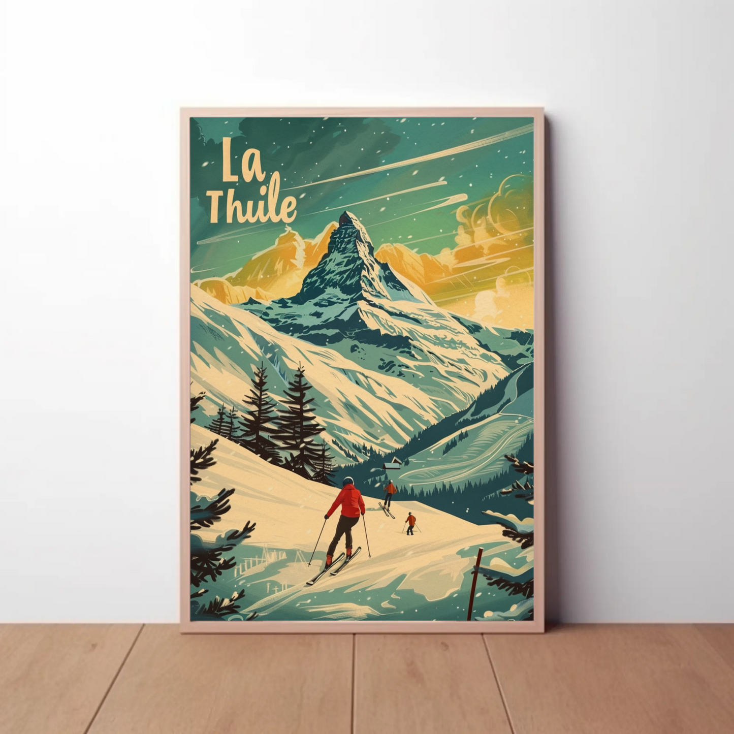 La Thuile Skiing Alps Sunset Travel Poster