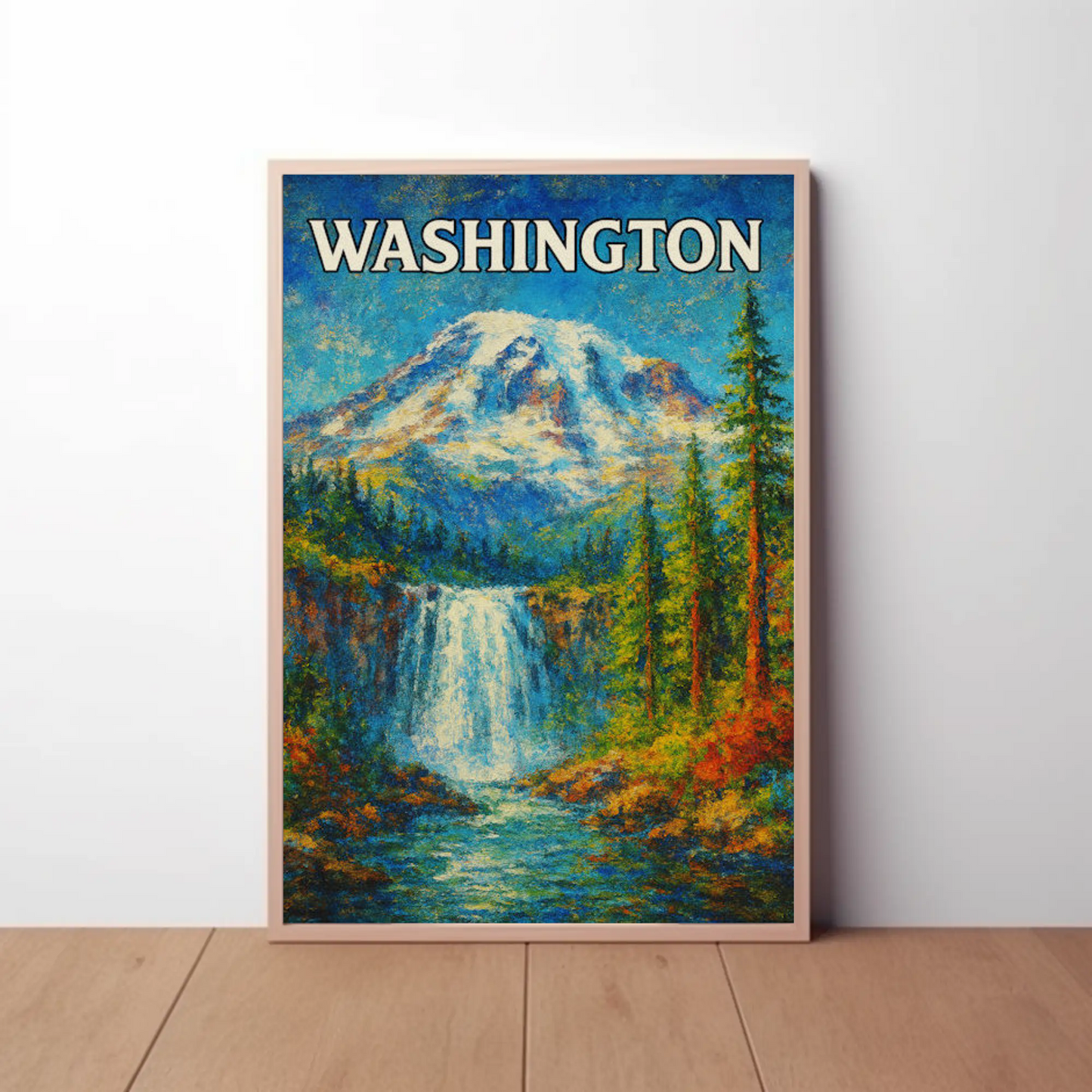 Washington Evergreen State Seattle Mount Rainier Travel Poster