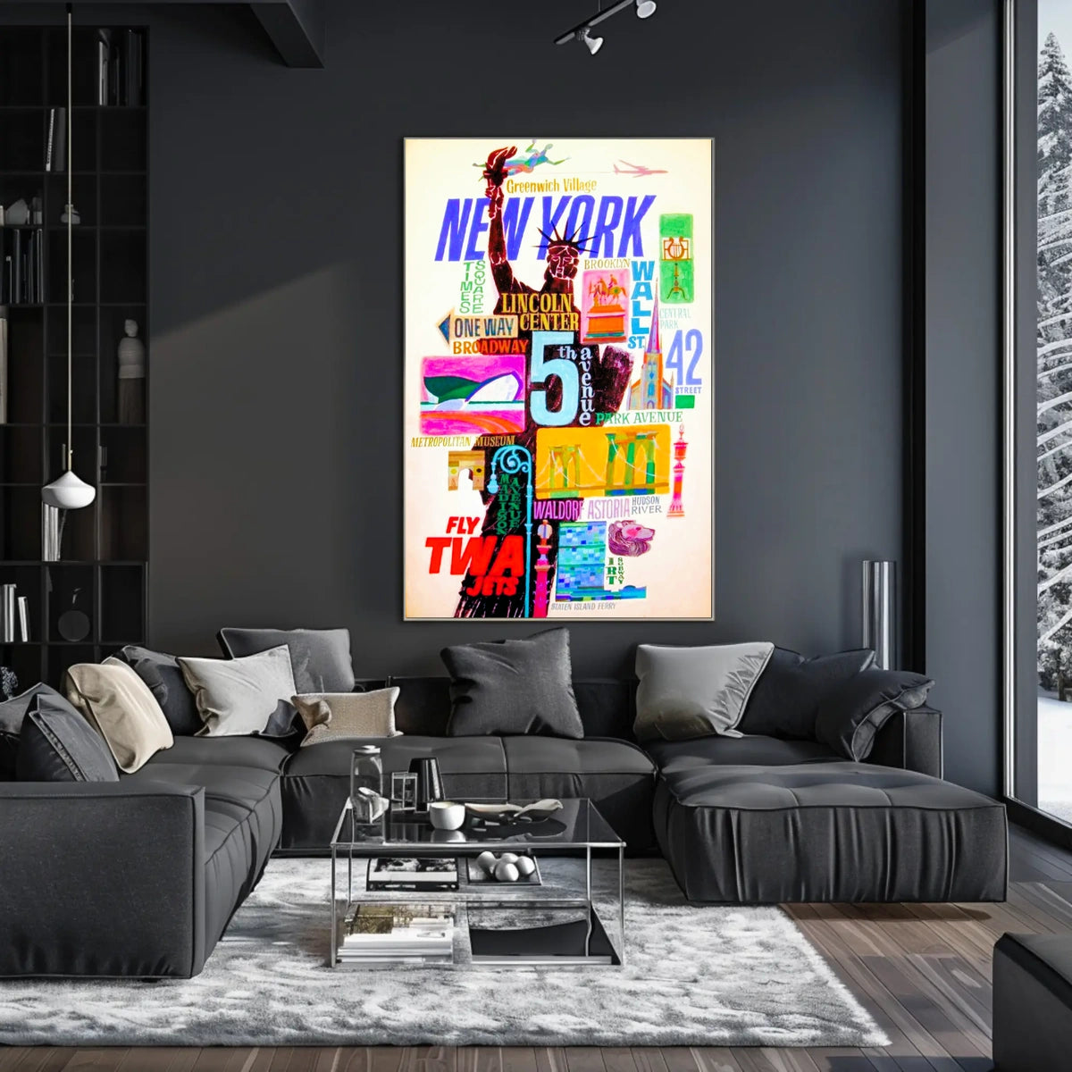 New York City Iconic Landmarks Poster Vintage Wall Art