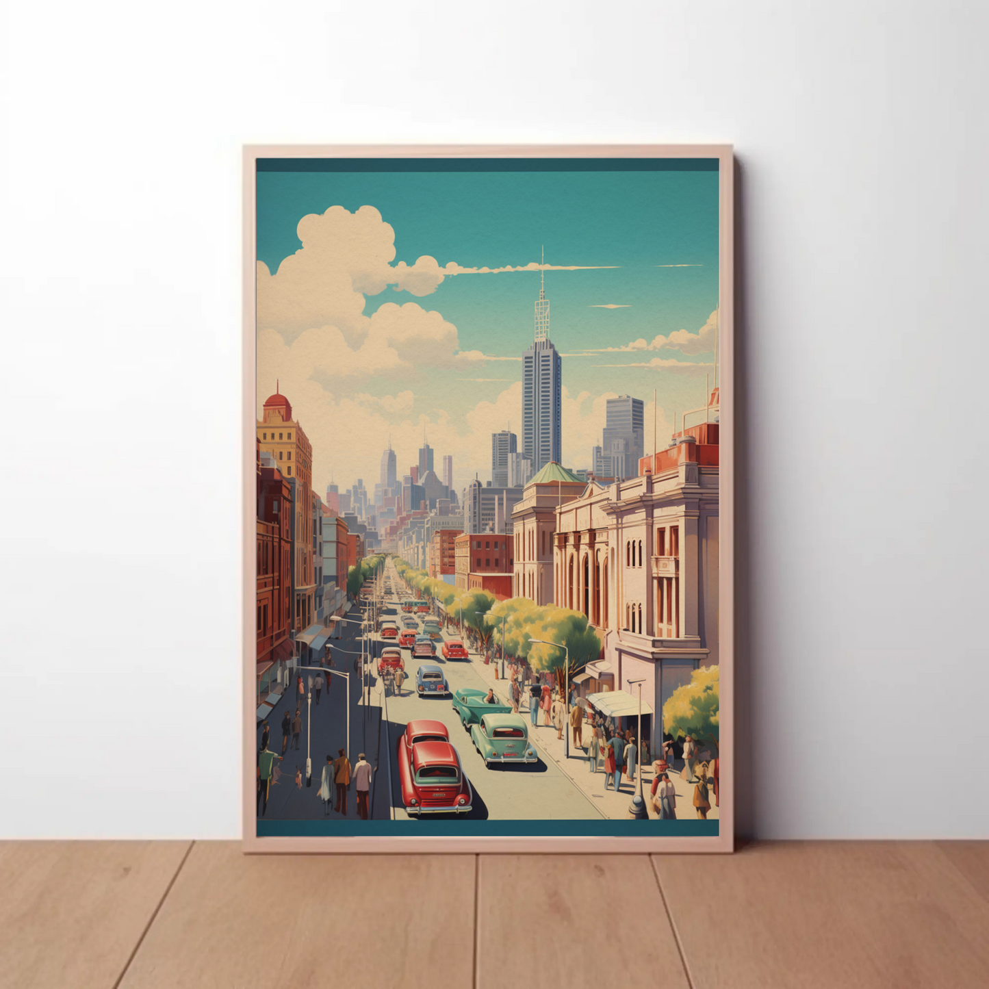 Melbourne Cityscape Vintage Skyline Street Travel Poster