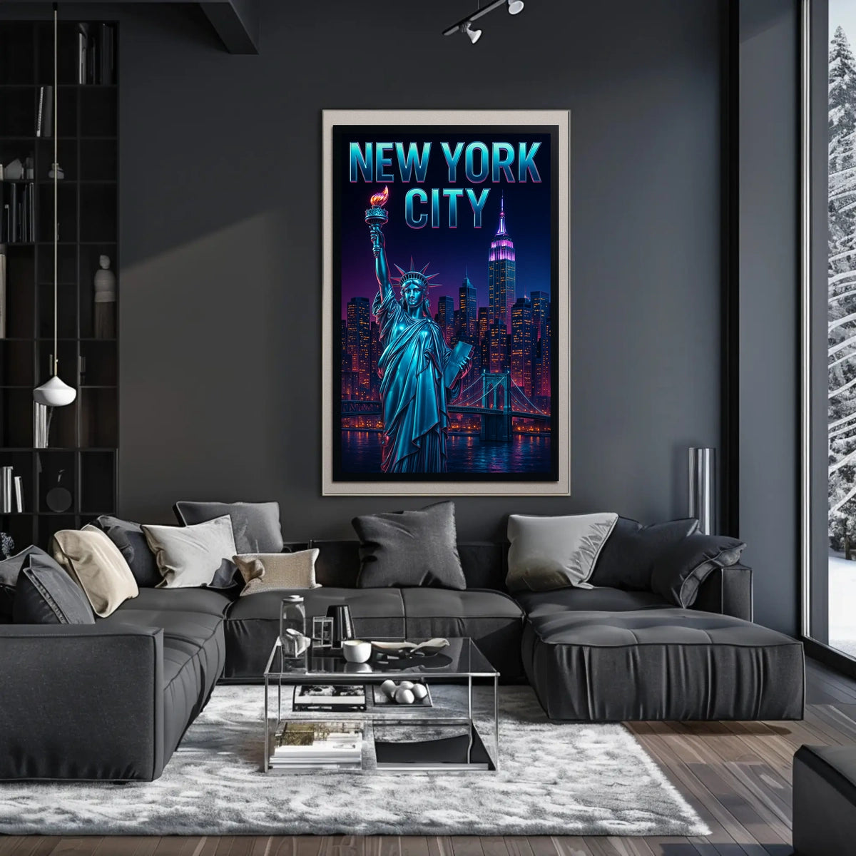 Neon NYC Skyline Night Cityscape Poster Modern Wall Art