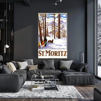 Vintage Alpine Travel Poster: St. Moritz Winter Wonderland PosterGoat