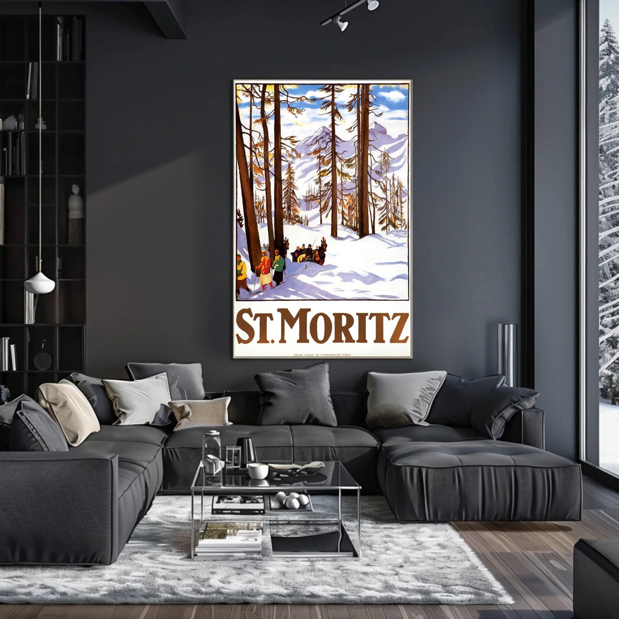 Vintage Alpine Travel Poster: St. Moritz Winter Wonderland PosterGoat