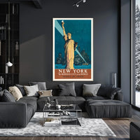 New York City Travel Spotlight Poster Vintage Wall Art