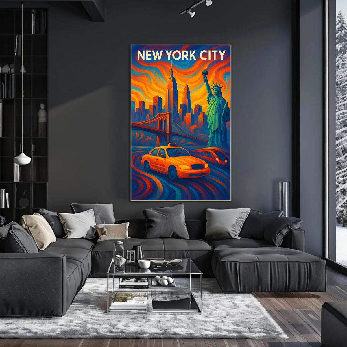 New York City Landmarks Poster Abstract Vibrant Wall Art