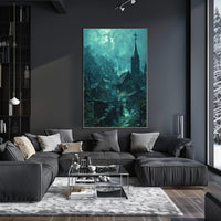 Mysterious Gothic Village Poster with Moonlit Atmosphere PosterGoat