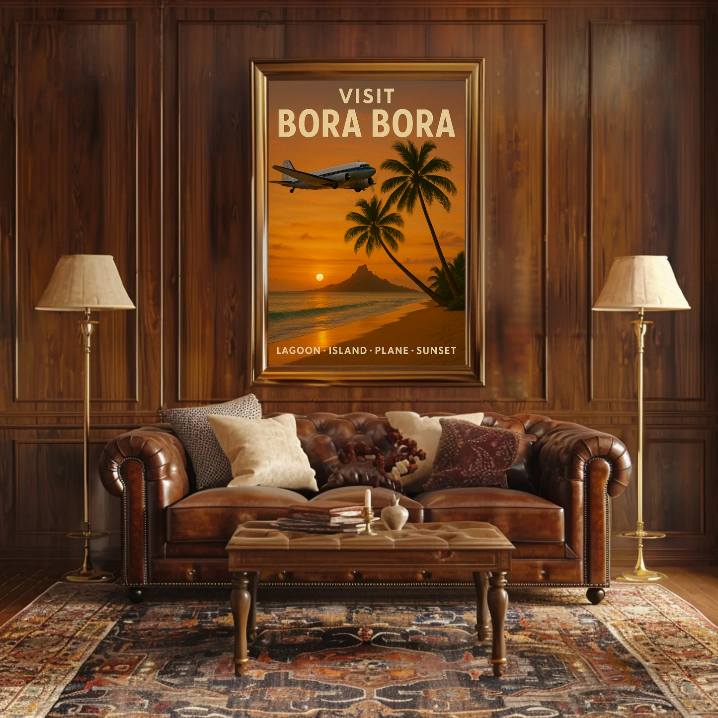 Visit Bora Bora Tropical Getaway Plane Ocean Travel Poster