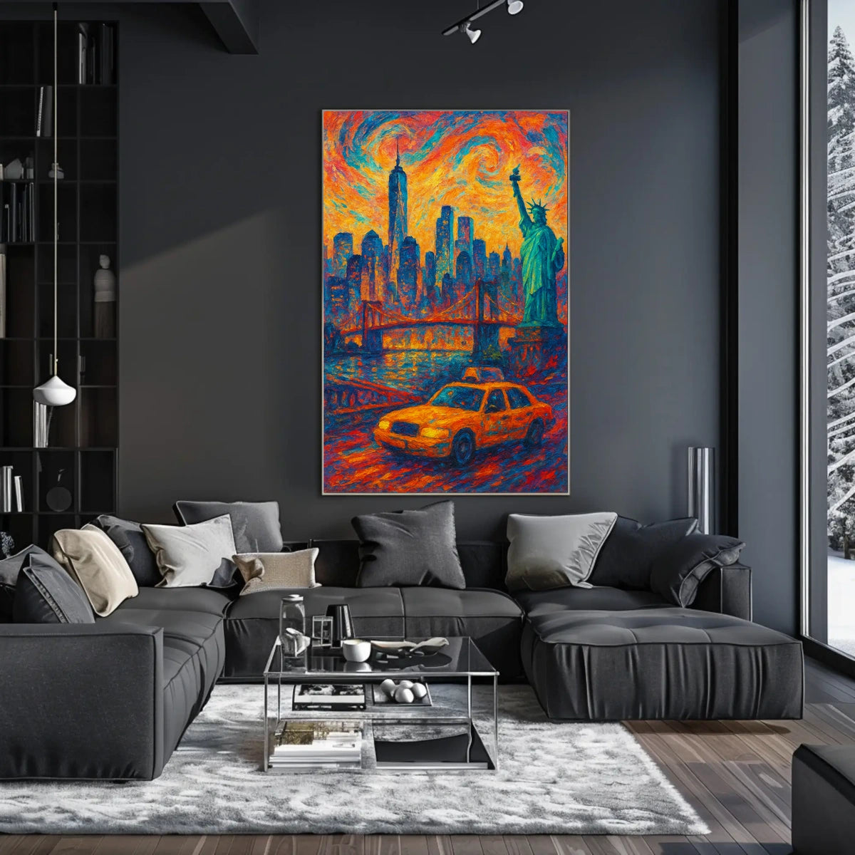 New York City Skyline At Sunset Poster Modern Wall Art