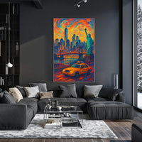New York City Skyline At Sunset Poster Modern Wall Art