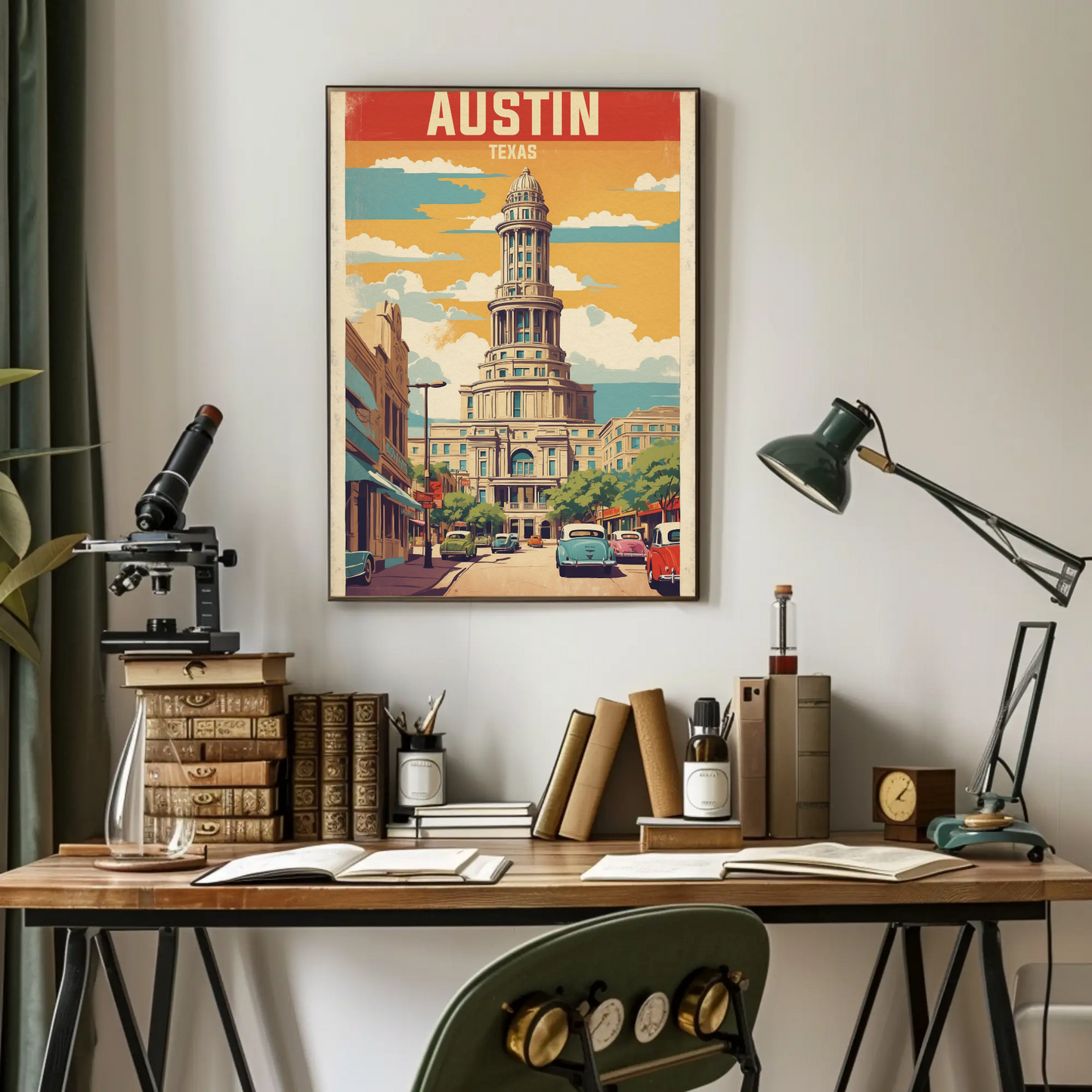 Austin Texas Downtown Capitol Vintage Travel Poster