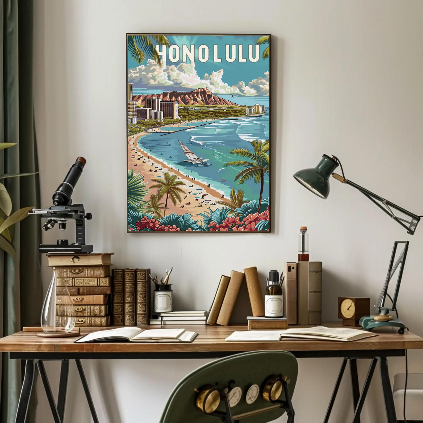 Honolulu Vintage Poster Diamond Head View